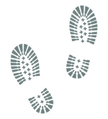Hiking boots footprints. Isolated grey footprints on a white background. Flat icon. Abstract vector illustration.