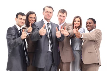 successful business team with thumbs up