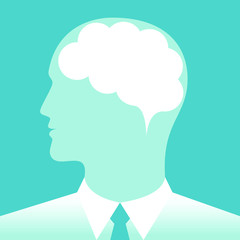 Abstract outline head businessman with thought in brain. Vector illustration isolated on white background