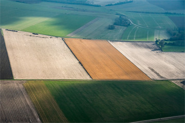 vue aérienne de champs  à Vron dans la Somme en France