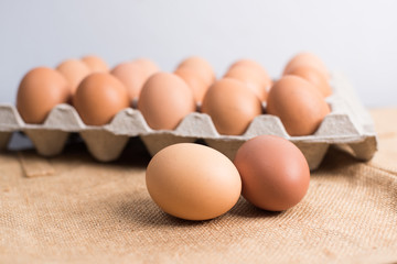 Eggs on cloth background.