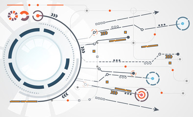 abstract technology circle circuit digital link connection on hi tech white gray background