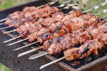 Skewers of meat outdoors