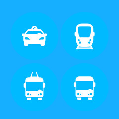 City transport, public transportation vector icons, taxi, subway, bus, trolleybus