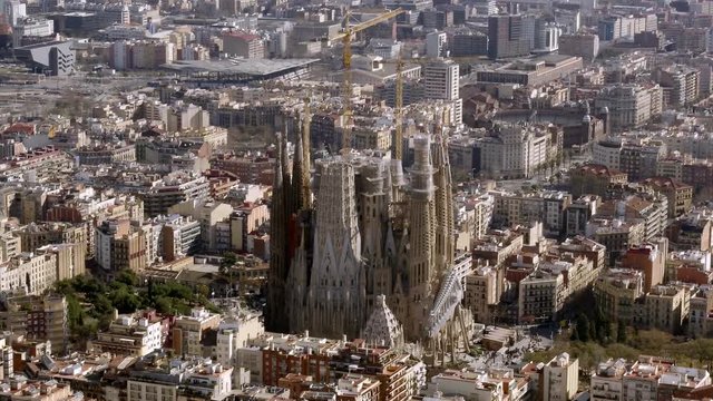 Amazing aerial view of La Sagrada Familia Barcelona