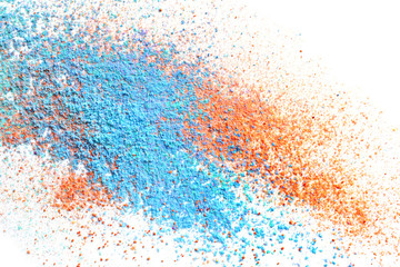 Colorful powders for Holi festival on white background