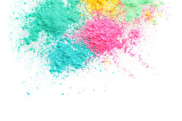Obraz premium Colorful powders for Holi festival on white background