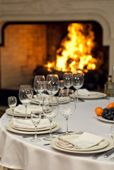 Glass dishes on a table on a white tablecloth