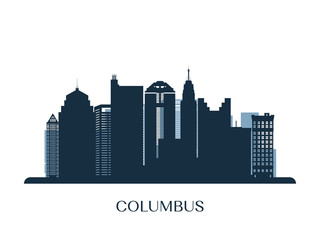Columbus skyline, monochrome silhouette. Vector illustration.