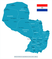 Paraguay - map and flag - Detailed Vector Illustration