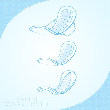 Woman Hygiene Pads Set. Vector Illustration Of Sanitary Menstruation Pads.