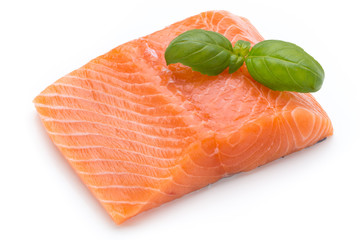 Fresh salmon fille with lachs on the white background.