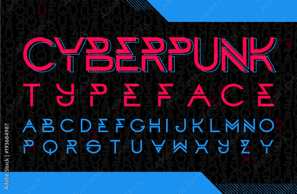 Fototapete cyberpunk typeface design. modern style font with code background.