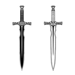 Print sword tattoo viking set Celtic knightly emblem logo
