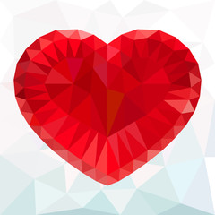 Print Red heart low poly card Valentine's Day