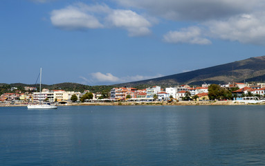 Fototapeta na wymiar Beautiful view of Limenaria town by the sea on Thassos island, Greece
