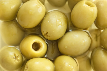Macro of canned green olives