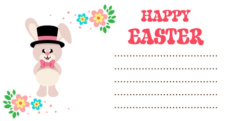 cartoon easter bunny with tie and hat easter card