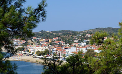 Naklejka na ściany i meble Beautiful panorama view of Limenaria town on Thassos island, Greece