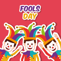 Fototapeta premium fools day colored clowns with jester hat celebration vector illustration