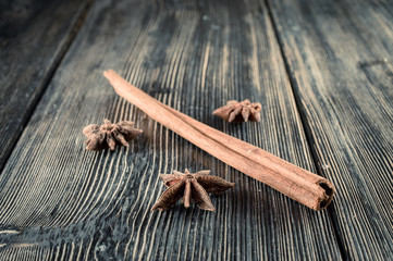 aromatic spices on black boards anise