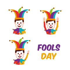 fools day collection clowns with jester hat vector illustration