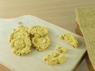 Oatmeal  cookies on wooden table.