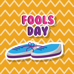 pair shoe with tied laces prank fools day vector illustration