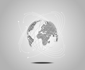 abstract technology concept world digital link on hi tech white gray background