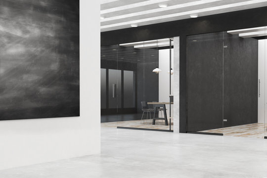 Modern office with chalkboard poster