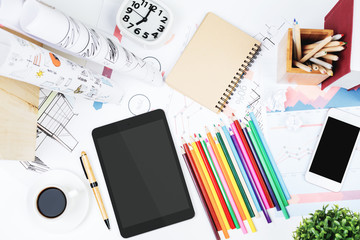 White office desk with empty tablet