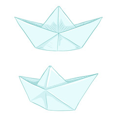 Vector Set of Origami Blue Paper Boats