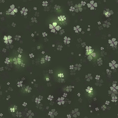Shine Shamrocks on black background Seamless. Vector