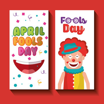funny clown happy mouth april fools day banners vector illustration