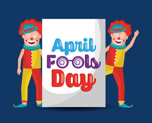pair clowns cheerful happy comic april fools day vector illustration