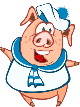  Illustration of a Cute Pig. Cartoon Character 