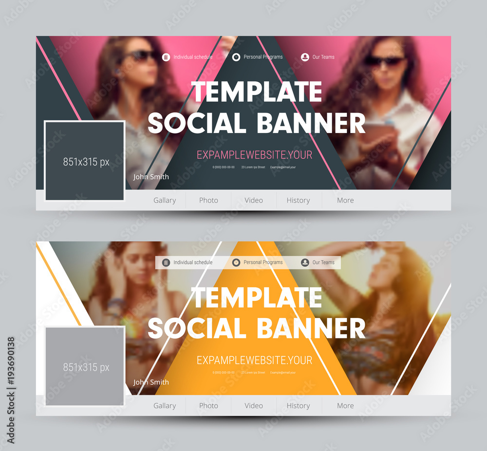 Poster Design of a cover for social networks with triangular elements and a place for a photo.