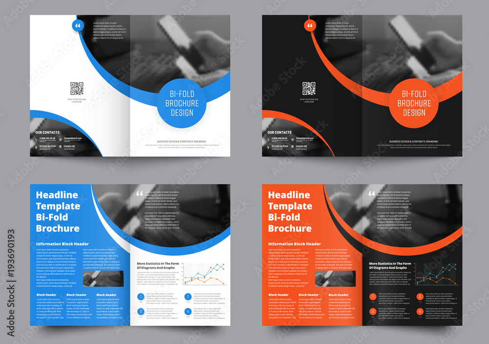 Poster template of two bifold brochures with round elements for the title and photo.