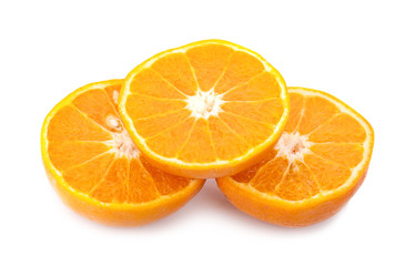 Half and slice of fresh orange fruit isolated on white background