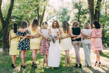 bride with girlfriends. Girlfriends with the bride.
