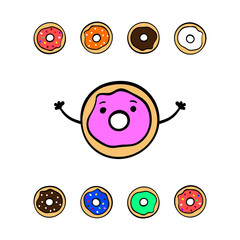 Cute colorful donuts on white background.