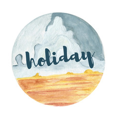 Watercolor landscape background. Happy holiday clouds.