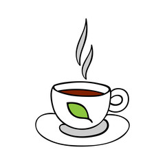 Cartoon cup of tea isolated on white background.