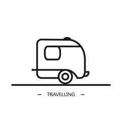 Vector linear style camping trailer on the white background.