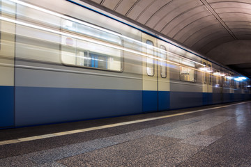 Fototapeta na wymiar Subway metro train arriving at a station