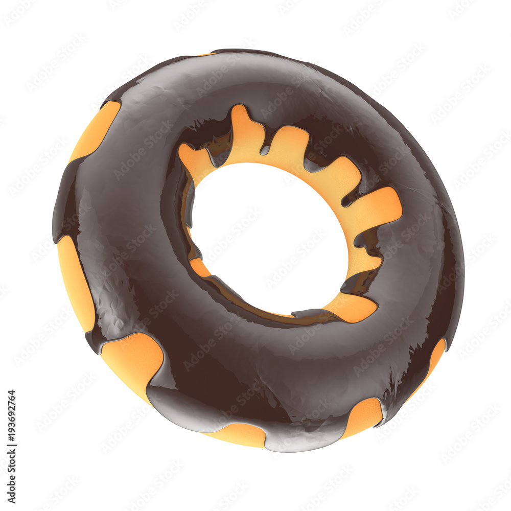 Poster big chocolate glazed donut. 3d rendering