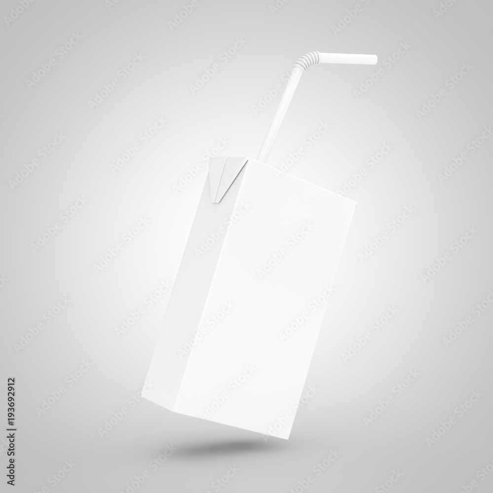 Aufkleber white juice, yogurt or milk box with drinking straw and free space for yours design. 3d rendering