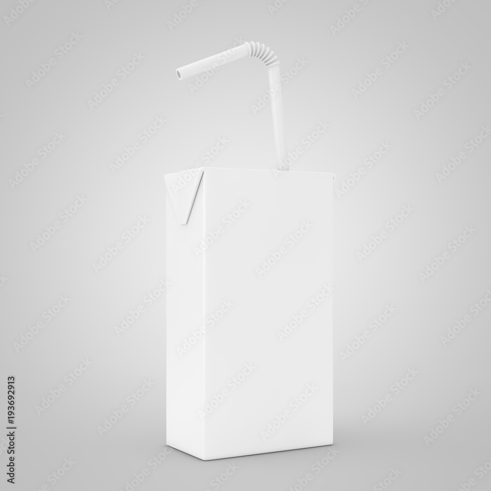 Aufkleber white juice, yogurt or milk box with drinking straw and free space for yours design. 3d rendering