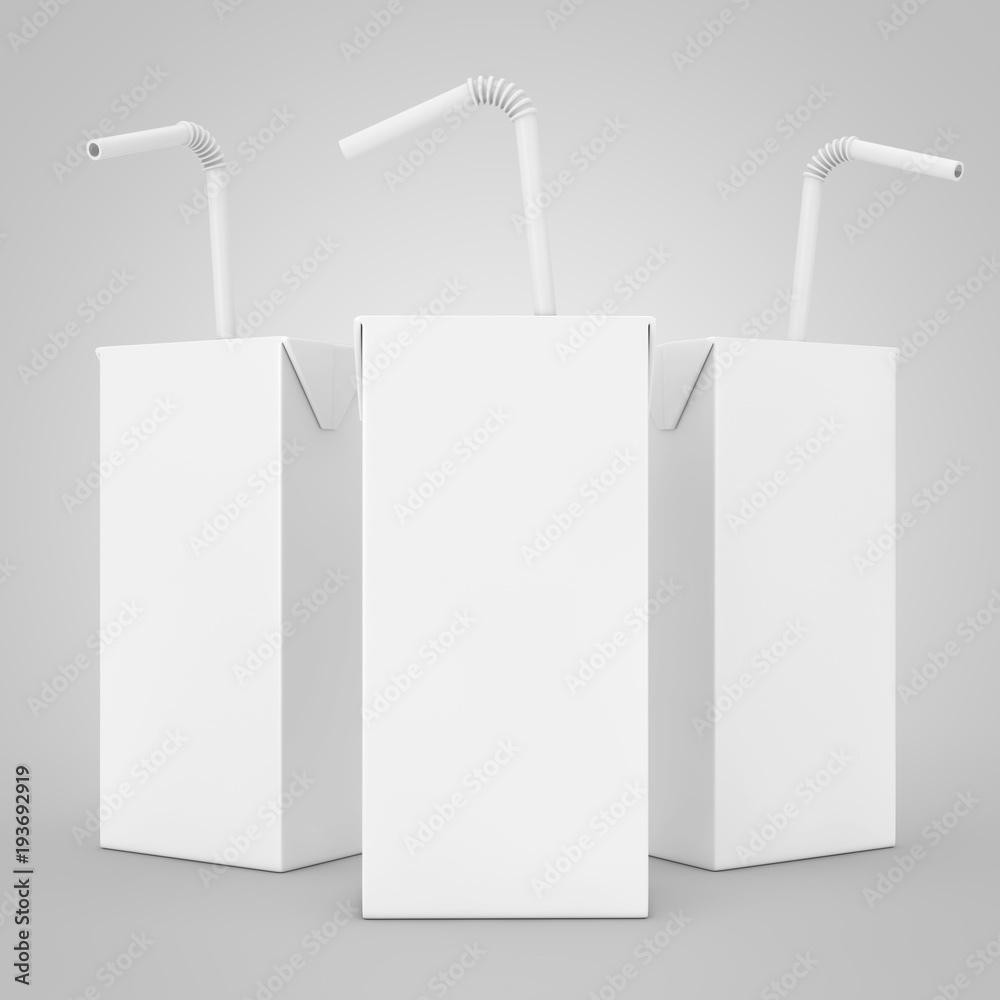 Aufkleber white juice, yogurt or milk box with drinking straw and free space for yours design. 3d rendering