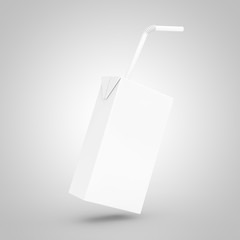 White Juice, Yogurt or Milk Box with Drinking Straw and Free Space for Yours Design. 3d Rendering © doomu